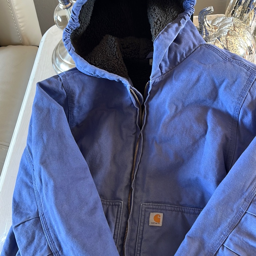 Carhartt jacket Girls Lg Women’s XS Sherpa lined periwinkle Blue Chore Narn Coat
